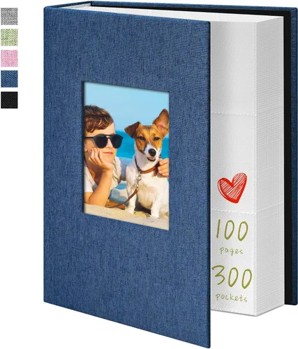 Vista 12 de Álbum de fotos de 4 x 6 pulgadas, 52 bolsillos, con cubierta de lino, álbumes de fotos para familia, boda, bebé, libro de fotos con capacidad