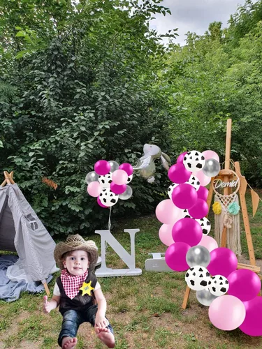 Vista 6 de Juego de globos con estampado de vaca, globos de látex rosa de 12 pulgadas para cumpleaños, despedida de soltera, despedida de soltera, decoración