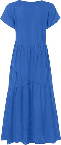 Vista 2 de FWFLYAWAY Vestidos de verano para mujer 2023, talla grande, casual, lindo, vestido tipo babydoll con volantes escalonados, estilo bohemio, vestido
