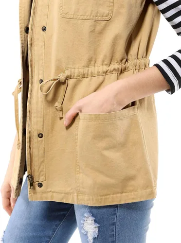 Vista 2 de Allegra K Chaqueta para mujer sin mangas con cierre, utilitaria, anorak, para uso en campo, chaleco de carga
