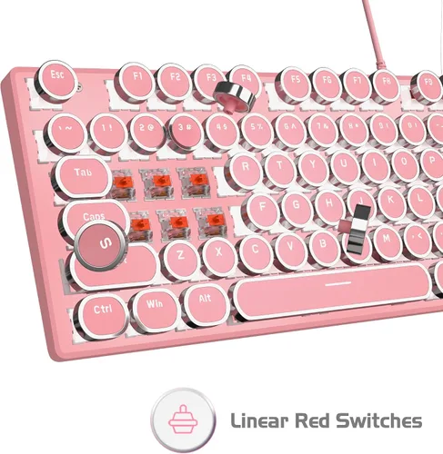 Vista 4 de Combinación de teclado y mouse mecánicos para juegos teclas redondas retro punk blanco retroiluminado USB teclado de computadora con cable