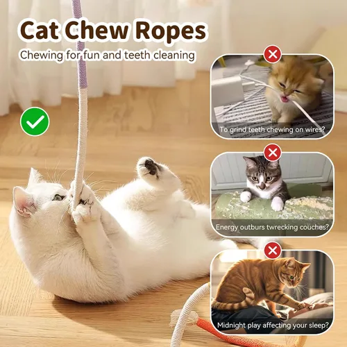 Vista 2 de Juguetes interactivos para gatos de interior, 3 cuerdas para masticar, 1 3 cuerdas para gatos+1 palito de dentición