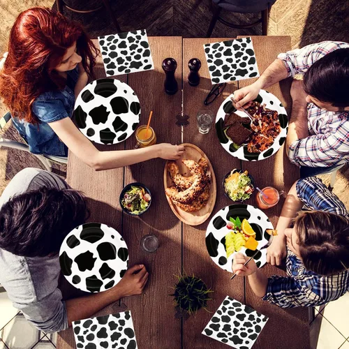 Vista 6 de Juego de 80 platos y servilletas de vaca con estampado de vaca, platos y servilletas de 7 pulgadas, servilletas para decoración de cumpleaños