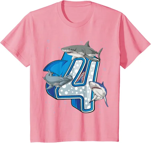 Vista 21 de Camiseta de 4.º cumpleaños para niños de 4 años con diseño de tiburón oceánico Negro