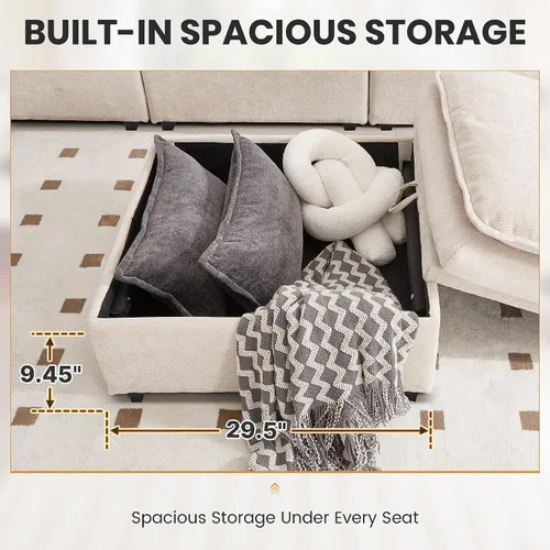 Vista 6 de Sofá Seccional Modular en Forma de L de 100", Sofá con Almacenamiento Otomano, Sofá Nube de Chenilla con Asientos Profundos y Mullidos para Sala
