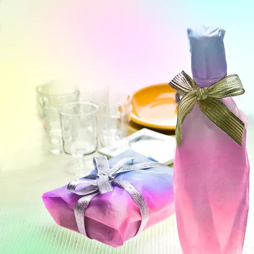 Vista 6 de HolyMaji 100 hojas de papel de seda degradado rosa, morado, azul, a granel, 20 x 14 pulgadas, hojas de papel de seda arcoíris pastel para Navidad