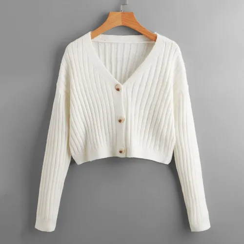 Vista 6 de SweatyRocks Suéteres de punto suave con cuello en V y manga larga a cuadros para mujer