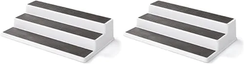 Vista 9 de Copco Organizador de especias antideslizante de 3 niveles para armario de cocina o despensa, estante escalonado de 15 pulgadas, blanco/gris, diseño