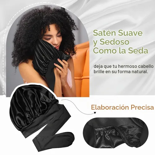 Vista 5 de BONNET QUEEN Gorro reversible de satén de seda para dormir, doble capa, ajustable, trenzas rizadas, peluca de cabello natural, banda para gorro
