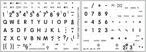 Vista 3 de Mac Inglés teclado de grandes letras calcomanía opaco nuevo mate, Negro