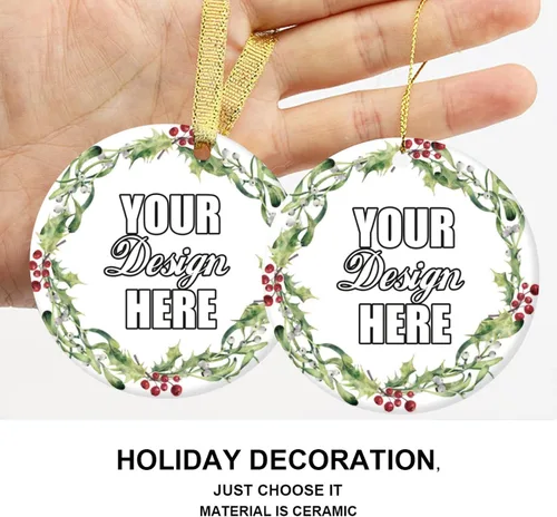 Vista 5 de Adornos de Navidad personalizados, colgante de cerámica personalizado con foto, texto/imagen, adorno colgante personalizado para parejas, niños