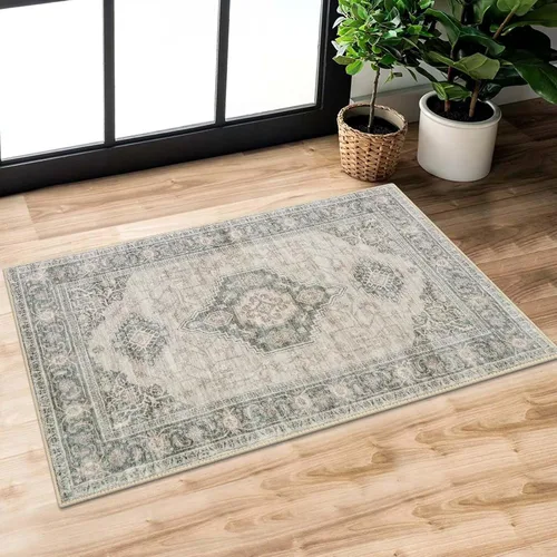 Vista 50 de Lahome Alfombra oriental lavable de área pequeña, 2 x 3 pies, para entrada, cocina, ultra fina, suave, tapete antideslizante para puerta de Azul