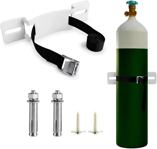 Vista 8 de Soporte de pared cilíndrica, soporte para cilindro de gas, soporte de tanque de propano con tornillos y cinturón de seguridad (negro 1)