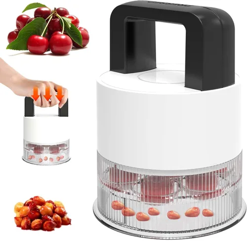 Vista 8 de Cherry Pitter, herramienta de acero inoxidable resistente para descorazonadores de aceitunas y cerezas con diseño de bloqueo que ahorra espacio