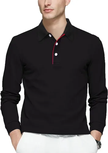 Vista 2 de Camisas polo de algodón para hombre, manga larga, absorben la humedad, camisas de golf con cuello