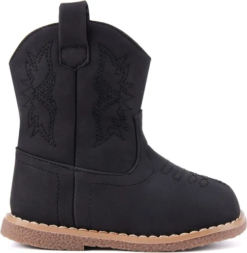 Vista 3 de BMCiTYBM Botas de bebé vaqueras para niño y niña, botas vaqueras occidentales para bebé, botas de vaquero para bebé con punta redonda, botas