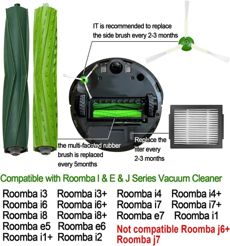 Vista 2 de Piezas de repuesto para Roomba iRobot i7 i7+ i3 i3+ i4 i4+ i5 i5+ i6 i6+ i8 i8+ E5 E6 E7 I,E y Plus versión, 1 juego de cepillo de goma, 4 cepillos