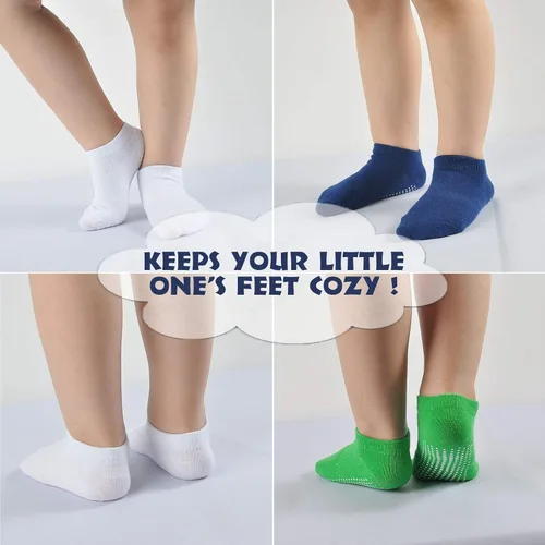 Vista 4 de EPEIUS Calcetines de corte bajo antideslizantes para recién nacidos niños y niñas calcetines de tobillo con empuñaduras 12 pares