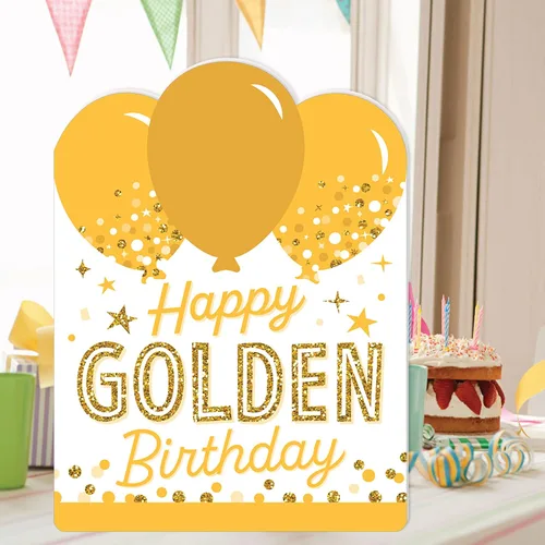 Vista 2 de Big Dot of Happiness Golden Birthday – Tarjeta de felicitación gigante de feliz cumpleaños – Tarjeta jumborifica de forma grande – 16.5 x 22 pulgadas