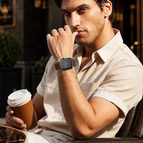 Vista 7 de Correas de cuero magnéticas compatibles con Apple Watch 42mm (Serie 10/11) 41mm 40mm 38mm para hombres y mujeres, cuero genuino con hebilla