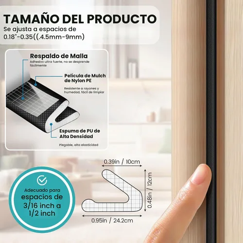 Vista 2 de Tira de sellado de puerta con burlete en forma de V de 40 pies – Cinta de espuma autoadhesiva para puertas y ventanas, bloqueador de corrientes