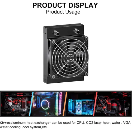 Vista 4 de Clyxgs Radiador de refrigeración por agua, radiador intercambiador de calor de aluminio de 8 tubos con ventilador para PC CPU, computadora, sistema
