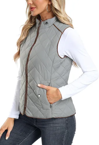 Vista 2 de Dilgul Chaleco acolchado para mujer, cuello alto, con cremallera, acolchado ligero y moderno