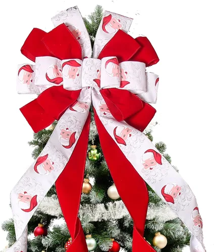 Vista 7 de Decoración para Árbol de Navidad, Lazo para Corona Navideña, 52 * 13 pulgadas, Adorno Grande con Patrón de Muletas para Decoración de Árbol
