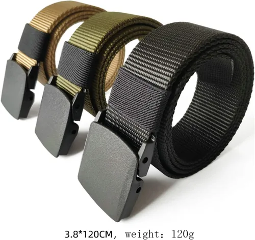 Vista 2 de Cinturón ajustable de nailon para hombre, correa de lona transpirable, cinturón táctico militar, cinturón de tela al aire libre con hebilla
