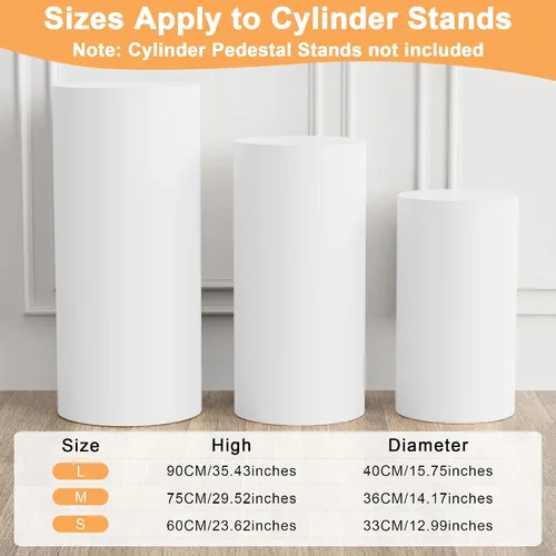 Vista 4 de Putros Cubiertas de pedestal de cilindro blanco, 3 piezas, cubierta de soporte de zócalo de cilindro de elastano para fiesta, boda, decoración