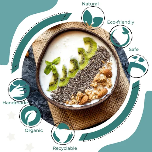 Vista 3 de Juego de 6 cuencos de coco natural y cucharas de madera Juego de cuencos orgánicos reutilizables ecológicos para batidos Acai Buda