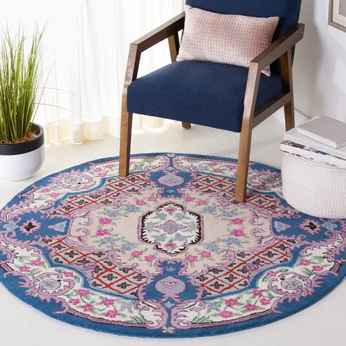 Vista 43 de SAFAVIEH Bellagio Collection - Alfombra decorativa de 2 x 3 pies, azul y rosa, hecha a mano de lana de medallón, ideal para zonas de alto tráfico