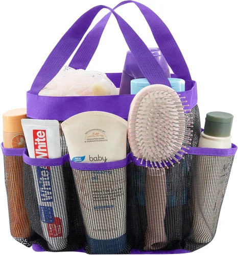 Vista 9 de Lifewit Organizador de ducha de malla portátil para dormitorio universitario con 7 bolsillos, cesta organizadora colgante independiente, bolsa