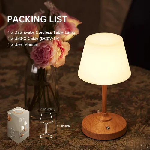 Vista 8 de Dawnwake Lámpara de Mesa Inalámbrica, Lámpara de Ducha Impermeable para Exteriores, Batería Recargable de 5000mAh Operada por Batería, Lámparas