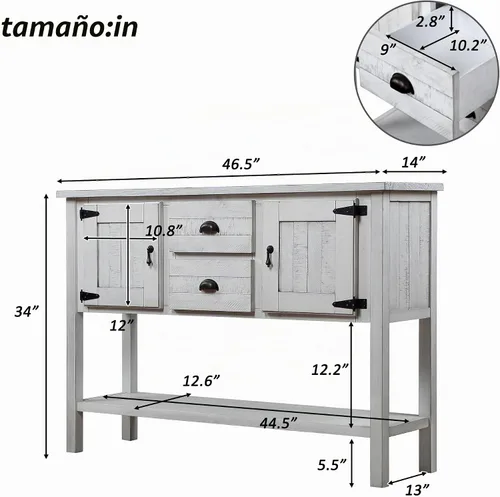 Vista 3 de LKTART Mesa Consola de Madera Maciza Estilo Granja, Mesa de Sofá con Cajones de Almacenamiento y Estantes, Mesa de Entrada para Recibidor, Pasillo