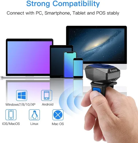 Vista 7 de Eyoyo Escáner de código de barras de anillo 2D actualizado, USB con cable y 2.4G inalámbrico y Bluetooth Mini escáner de código de barras portátil