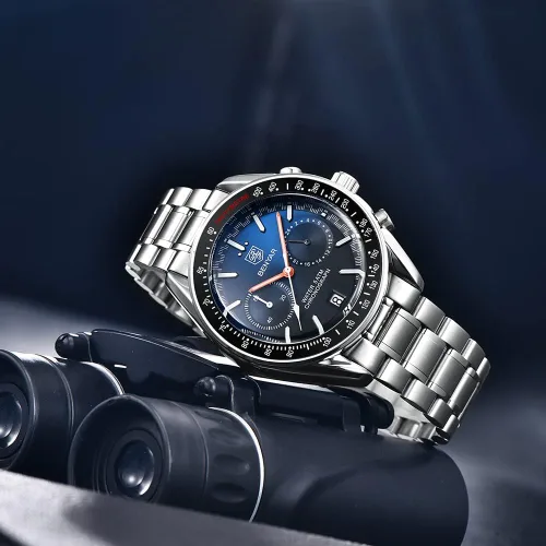 Vista 3 de BY BENYAR - Reloj analógico de cuarzo con cronógrafo para hombre, reloj de pulsera de acero inoxidable con fecha automática de 164.0ft, correa