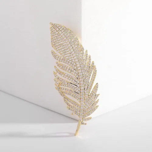 Vista 7 de Broche de plumas de diamantes de imitación para mujeres y hombres, alfileres de hoja de cristal, ramillete de joyería para sombrero, bolsa, traje