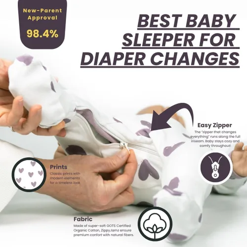Vista 51 de ZippyJamz - Pijama orgánica para bebé con pies y cremallera para cambiar pañales fácil y rápido