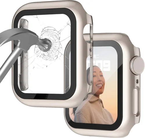 Vista 15 de Adepoy Paquete de 8 fundas con protector de pantalla de vidrio templado compatible con Apple Watch SE3 SE2 SE Series 6/5/4 de 1.575 pulgadas