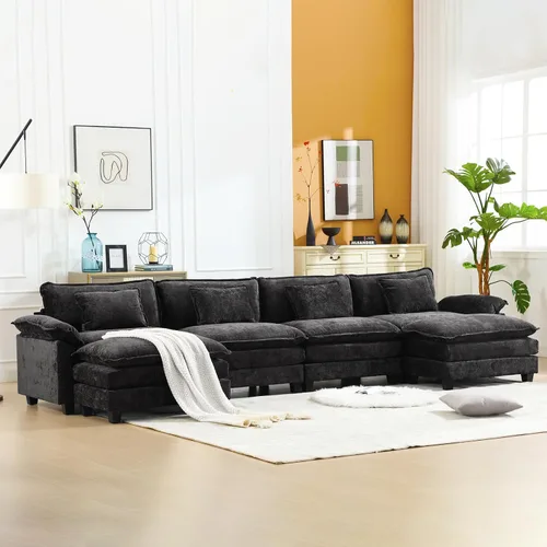 Vista 76 de Oprisen Sofá Seccional Modular, Cómodo Cloud Couch Sofá Seccional, Sofá Cama de Chenilla con Asiento Profundo con Almohadas Decorativas para Sala