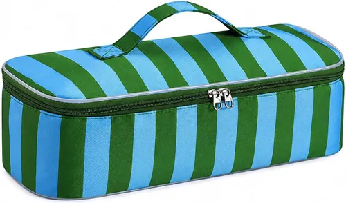 Vista 12 de Elegante bolsa de viaje para herramientas para el cabello con asa para Raya azul claro y rosa