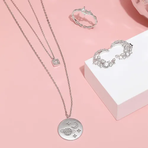 Vista 5 de Meissa Saturno - Collar para mujer de plata de ley 925 con dije de círculo de oro celestial, gargantilla de regalo para ella