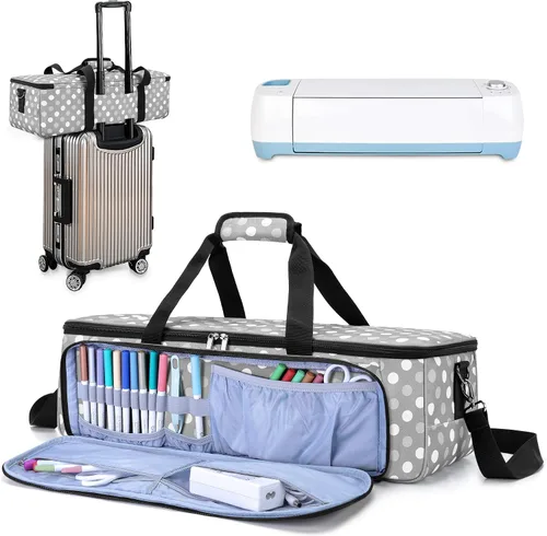Vista 8 de Luxja bolsa de transporte compatible con la máquina troqueladora Cricut y suministros Bolsa de mano con patas de goma compatible con Cricut