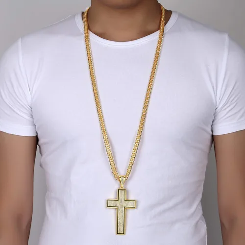 Vista 5 de NYUK Disfraz de cadena de oro para hombre con cruz, Cadena de oro para hombre