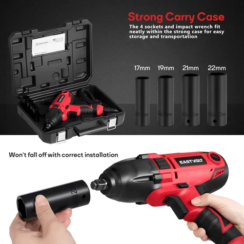 Vista 5 de Eastvolt Llave de impacto eléctrica de 800W, de servicio pesado 7,5 amperios con cable, torque máximo 450 pies-libras 3400 RPM, 1/2 pulgada