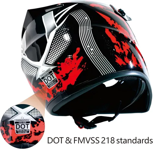 Vista 3 de Casco de motocross DOT Dirtbike ATV Motocicleta Bicicleta de Montaña Casco de cara completa con gafas y guantes, máscara rojo brillante Tormenta S