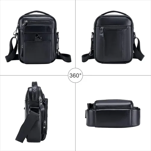 Vista 2 de BAIGIO Bolso de hombro de cuero genuino para hombre, maletín de mensajero, bolso de mano cruzado, bolso de viaje