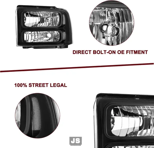 Vista 6 de JSBOYAT Juego de faros con bombillas y arnés de reemplazo para Ford F250 F350 F450 F550 Super Duty 99-04 / Ford Excursion 00-04 lado del conductor