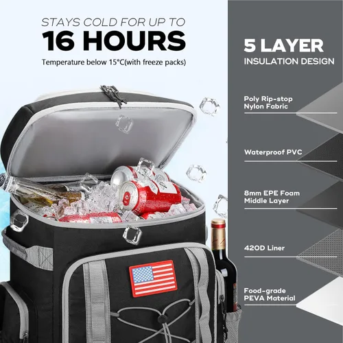 Vista 2 de Maelstrom Mochila enfriadora, mochila térmica suave con aislamiento para 50 latas, portátil, ligera, a prueba de fugas, enfriador de playa de gran